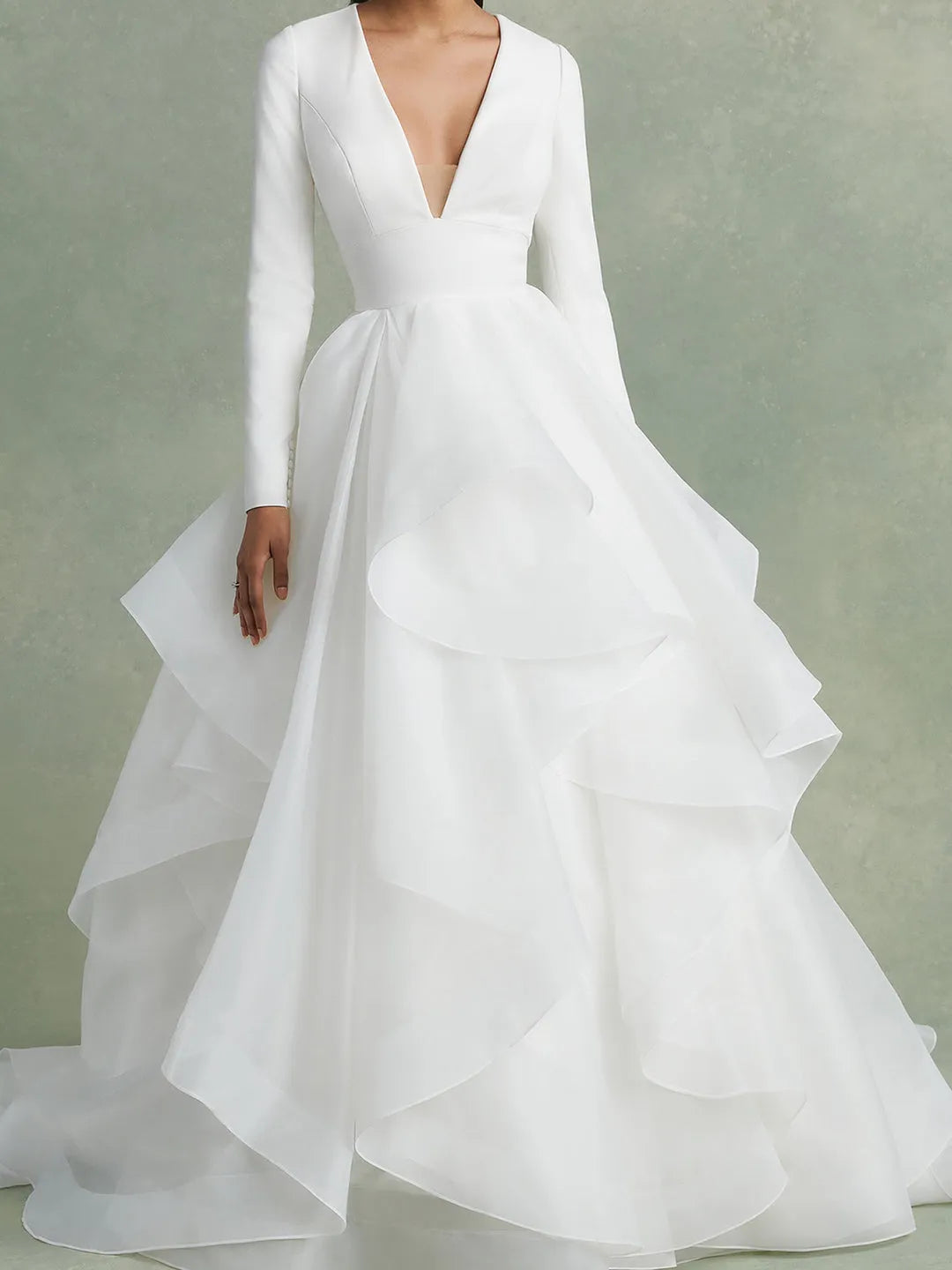 V-Neck Floor-Length Ball-Gown Wedding Dress With Ruffles