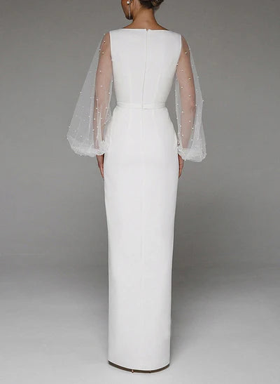 V-Neck Long Sleeve Floor-Length Wedding Dresses