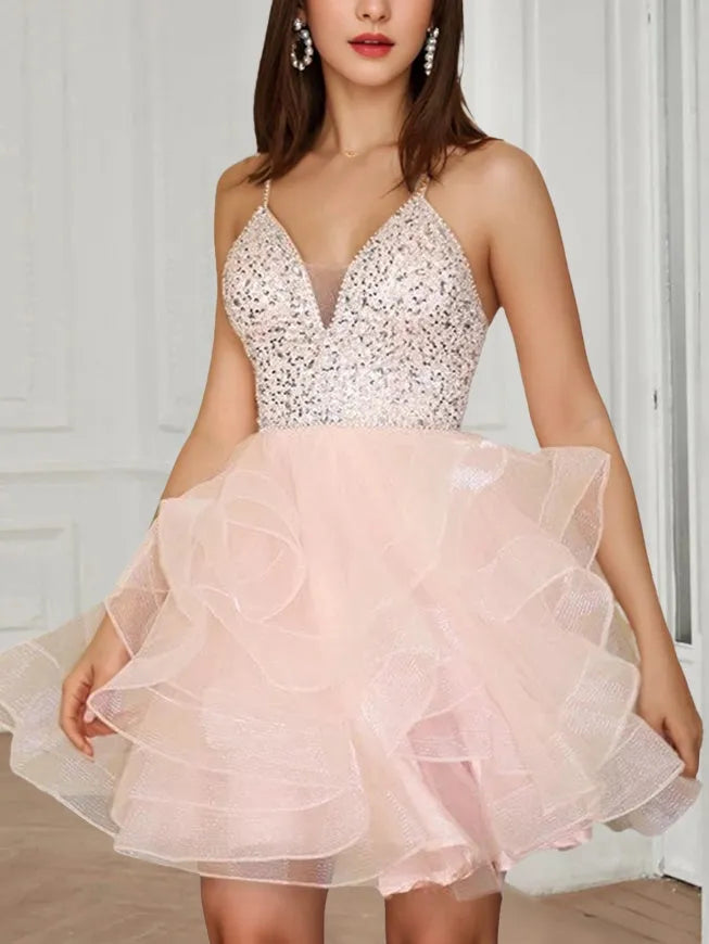 V-Neck Sleeveless Short/Mini Party Dance Cocktail Homecoming Dress
