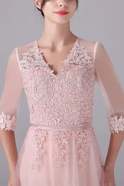 V-neck A-Line Floor Length Long sleeves Lace mother's dress