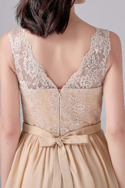 V-neck strap Lace Backless sleeveless Knee Length mother's dress