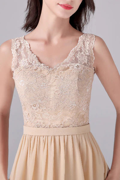 V-neck strap Lace Backless sleeveless Knee Length mother's dress