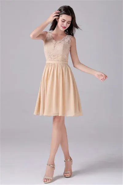 V-neck strap Lace Backless sleeveless Knee Length mother's dress