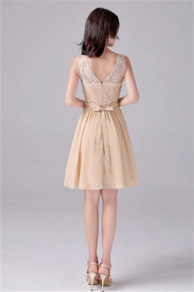 V-neck strap Lace Backless sleeveless Knee Length mother's dress
