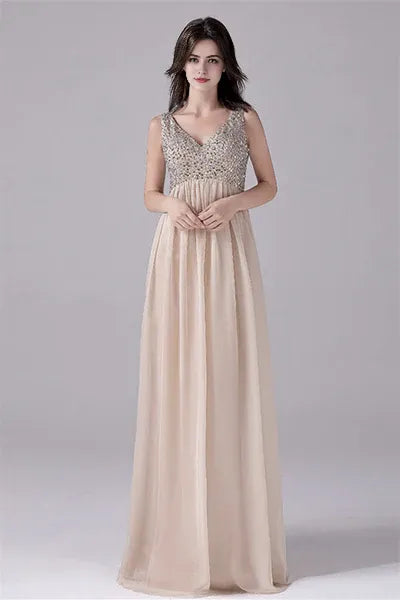 V-neck strap Sequined Floor Length Sleeveless Backless mother's dress