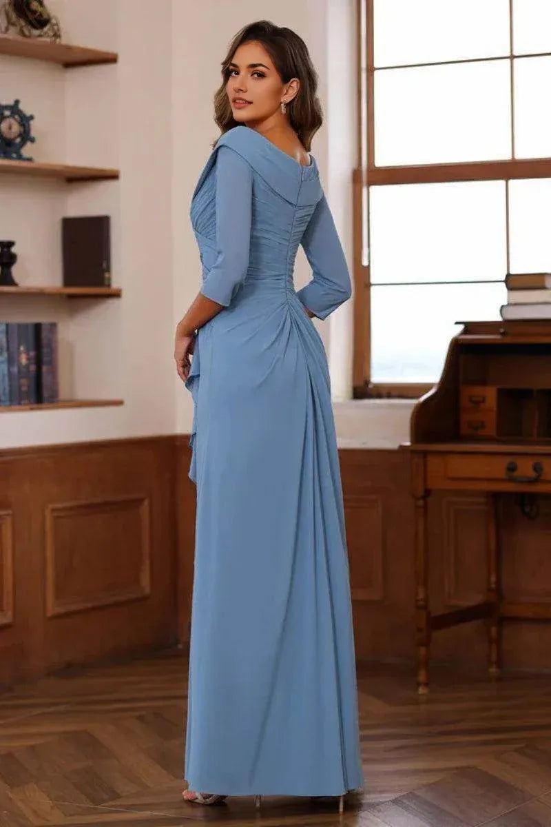 V Neck 3/4 Length Sleeves Floor Length Unique Mother Dresses