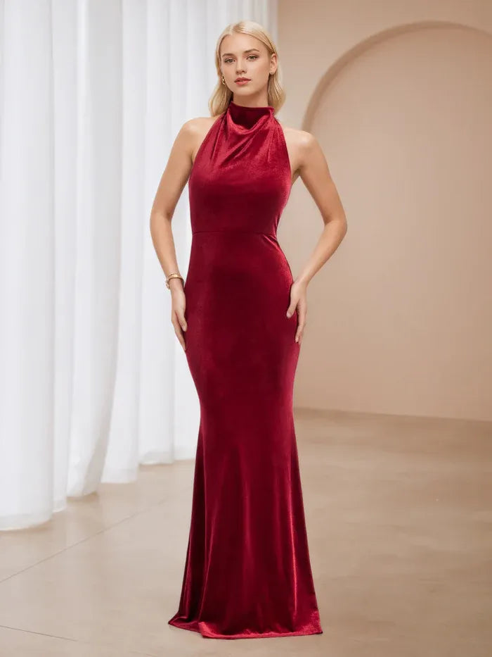 Velvet Cold Shoulder Trumpet/Mermaid Prom Dresses
