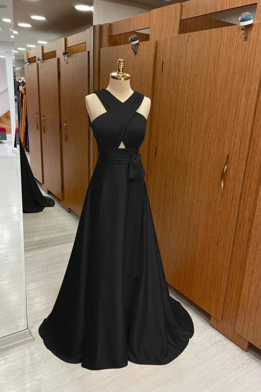 Vibrant A-line V-neck Sleeveless Cutout Mustard Yellow Floor-length Prom Dress for Women Ready to Ship