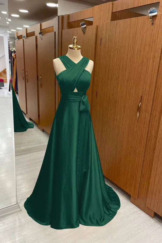 Vibrant A-line V-neck Sleeveless Cutout Mustard Yellow Floor-length Prom Dress for Women Ready to Ship