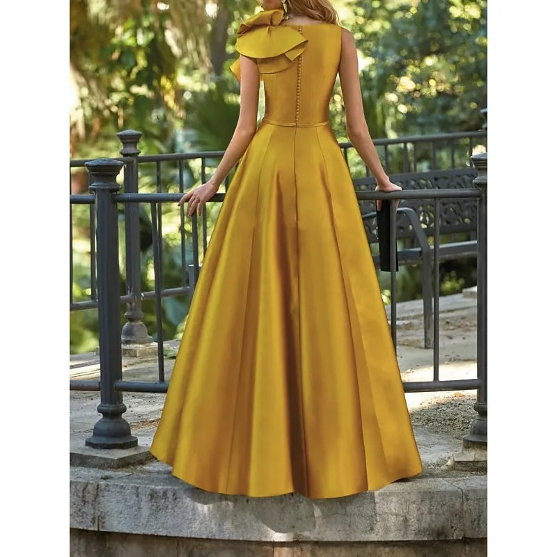 Vibrant A-line V-Neck Sleeveless Ruffled Mustard Yellow Floor-Length Prom Dress For Women
