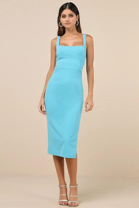 Vibrant Allure Green Square Neck Sleeveless Bodycon Evening Dresses