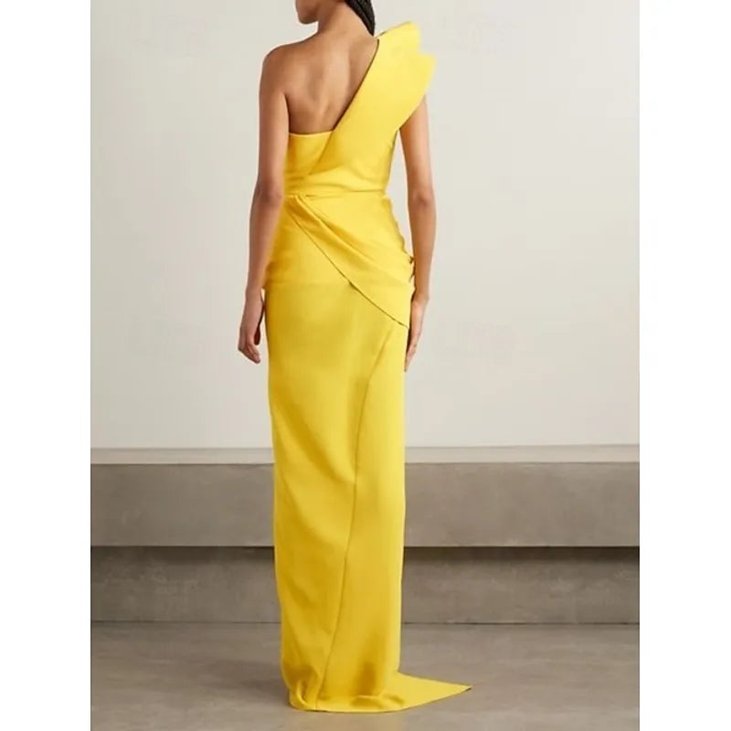 Vibrant Sheath One-Shoulder Ruffled Yellow Floor-Length Evening Dress For Women Ready To Ship
