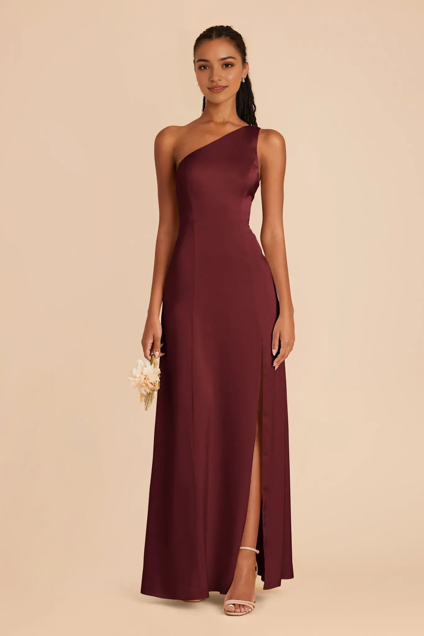 Vintage Luxe Burgundy One Shoulder Prom Dress Satin Slit Gown for Old  Hollywood Vibes