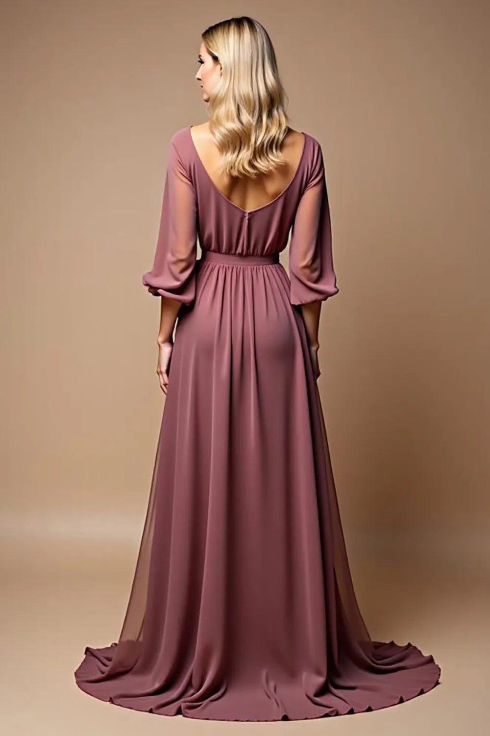 Vintage Mauve Chiffon Long Mother of the Bride Dress