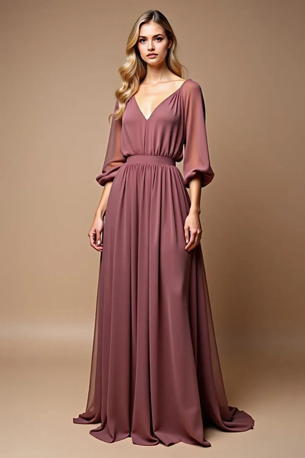 Vintage Mauve Chiffon Long Mother of the Bride Dress