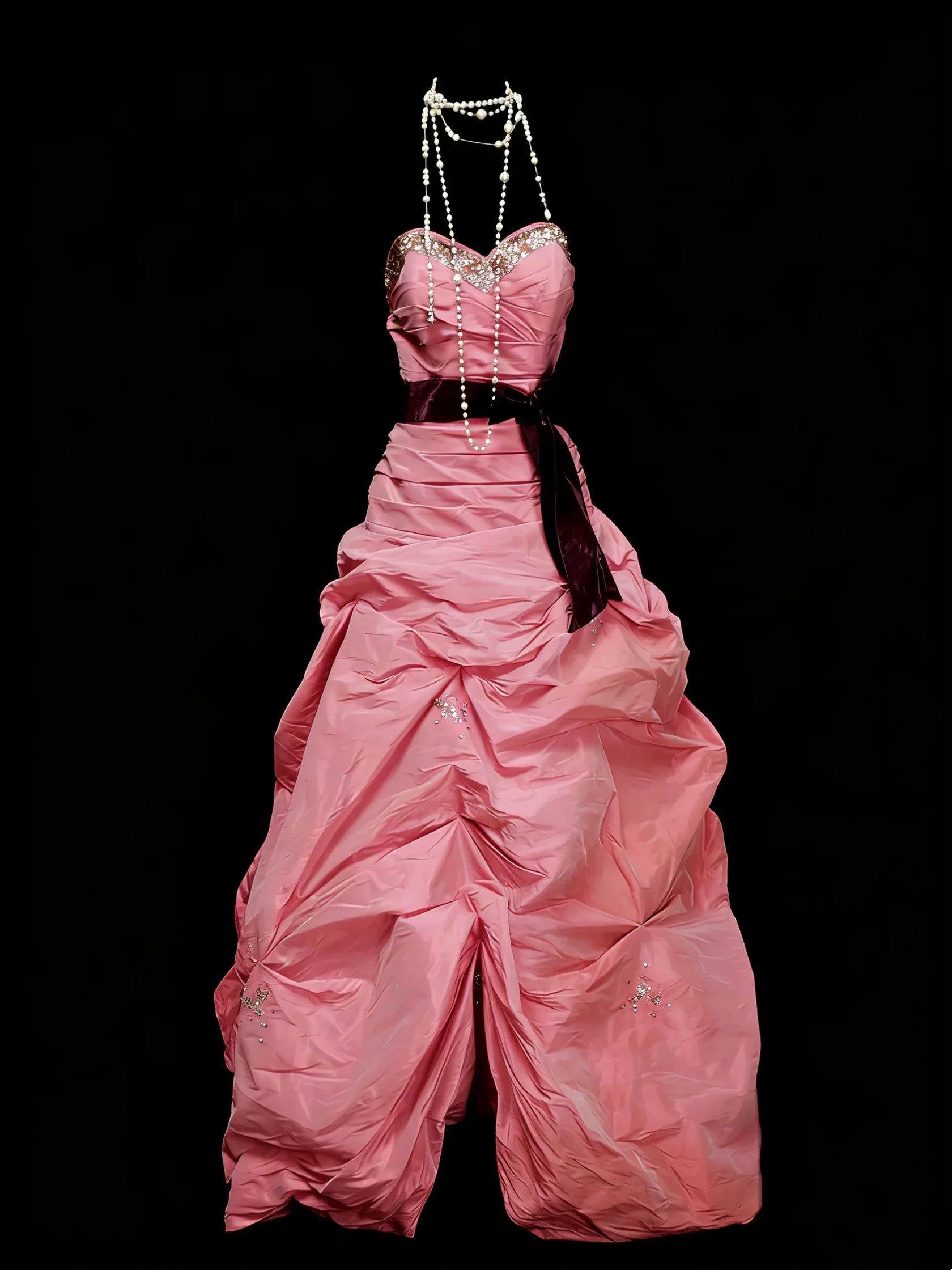 Vintage Sweetheart Neck Sleeveless Beaded Pink Maxi Prom Dress