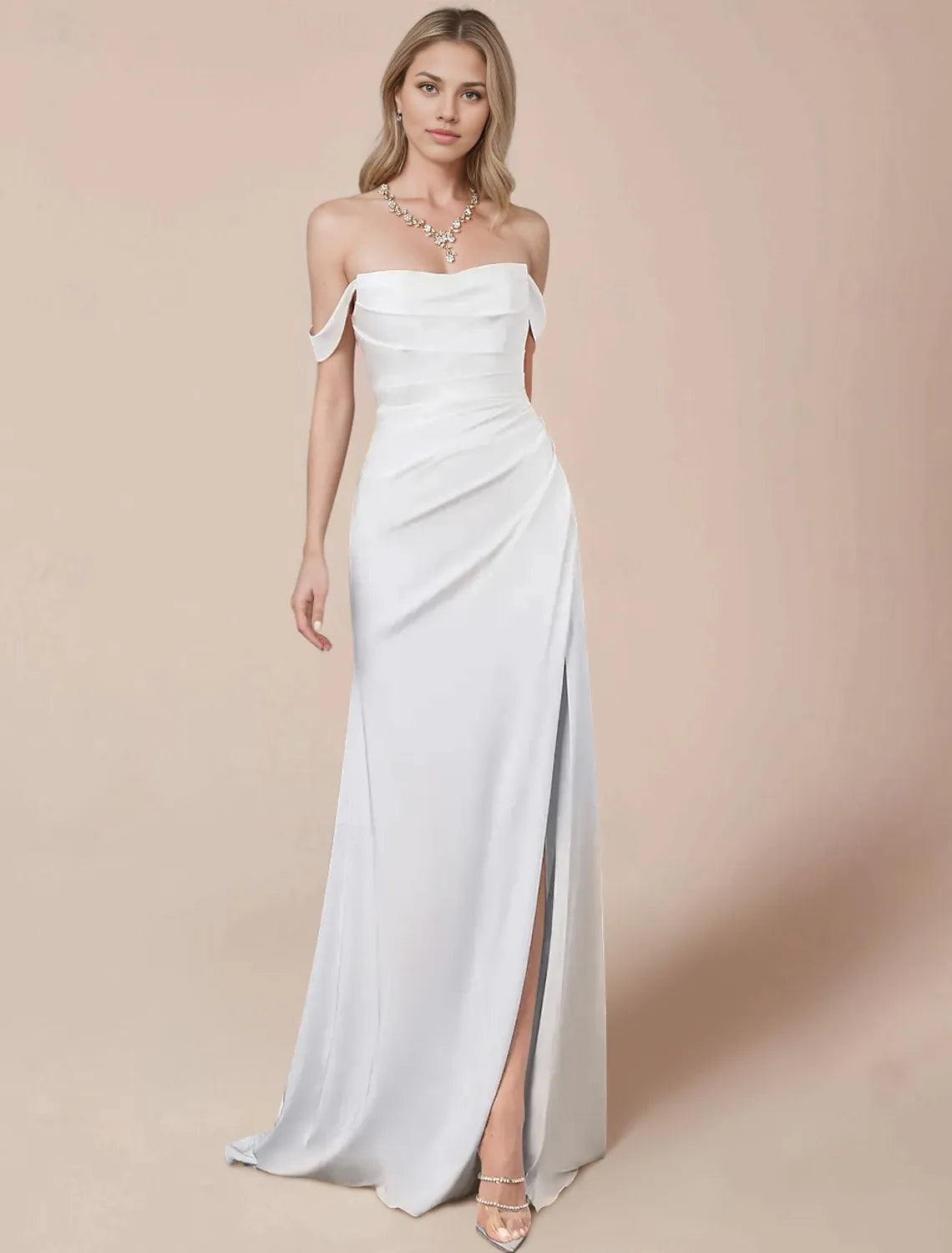 Wedding Dresses A-Line Off Shoulder Cap Sleeve Floor Length Taffeta Bridal Gowns With Ruched