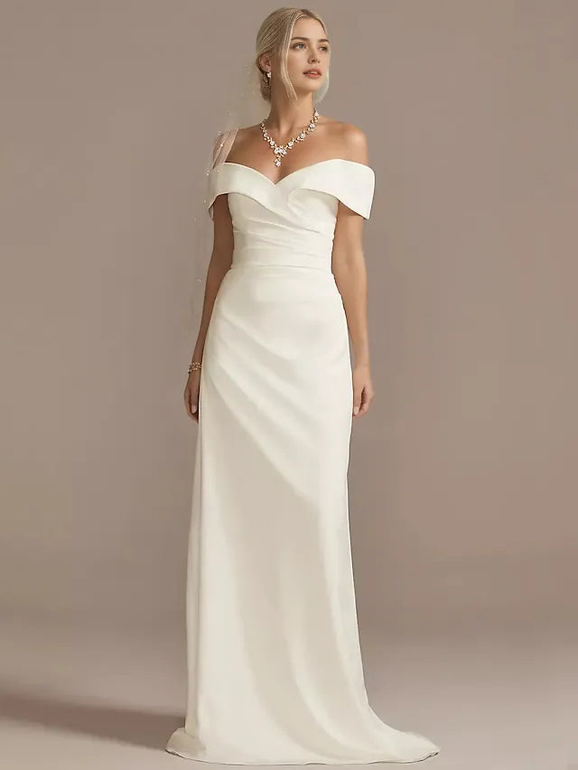 Wedding Dresses A-Line Sweetheart Cap Sleeve Floor Length Taffeta Bridal Gowns With Ruched