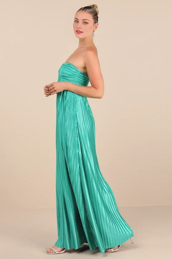 Whimsical Beauty Black Satin Plisse Strapless Evening Dresses