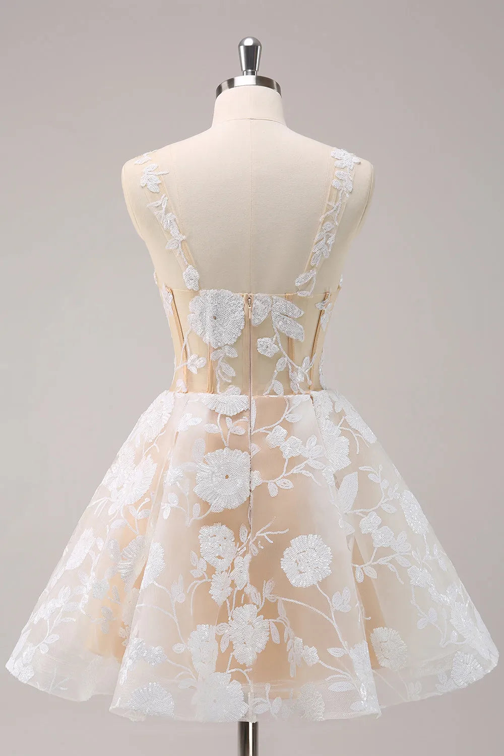 White Corset Floral Short A-Line Homecoming Dress