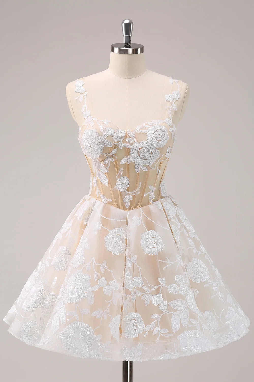 White Corset Floral Short A-Line Homecoming Dress
