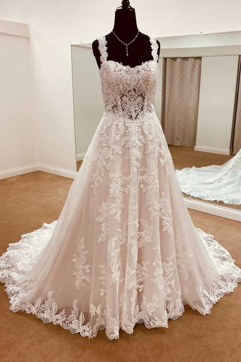 Fashionable White A-Line  Lace Sweetheart Sleeveless Back Zip Sweep Brush Train mermaid Wedding Dress for women for sale