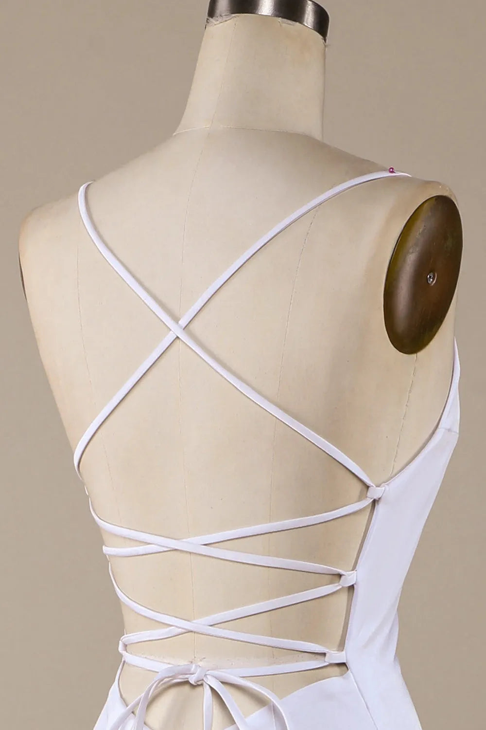 White Mermaid Lace-Up Back Sweep Train Wedding Dress ﻿