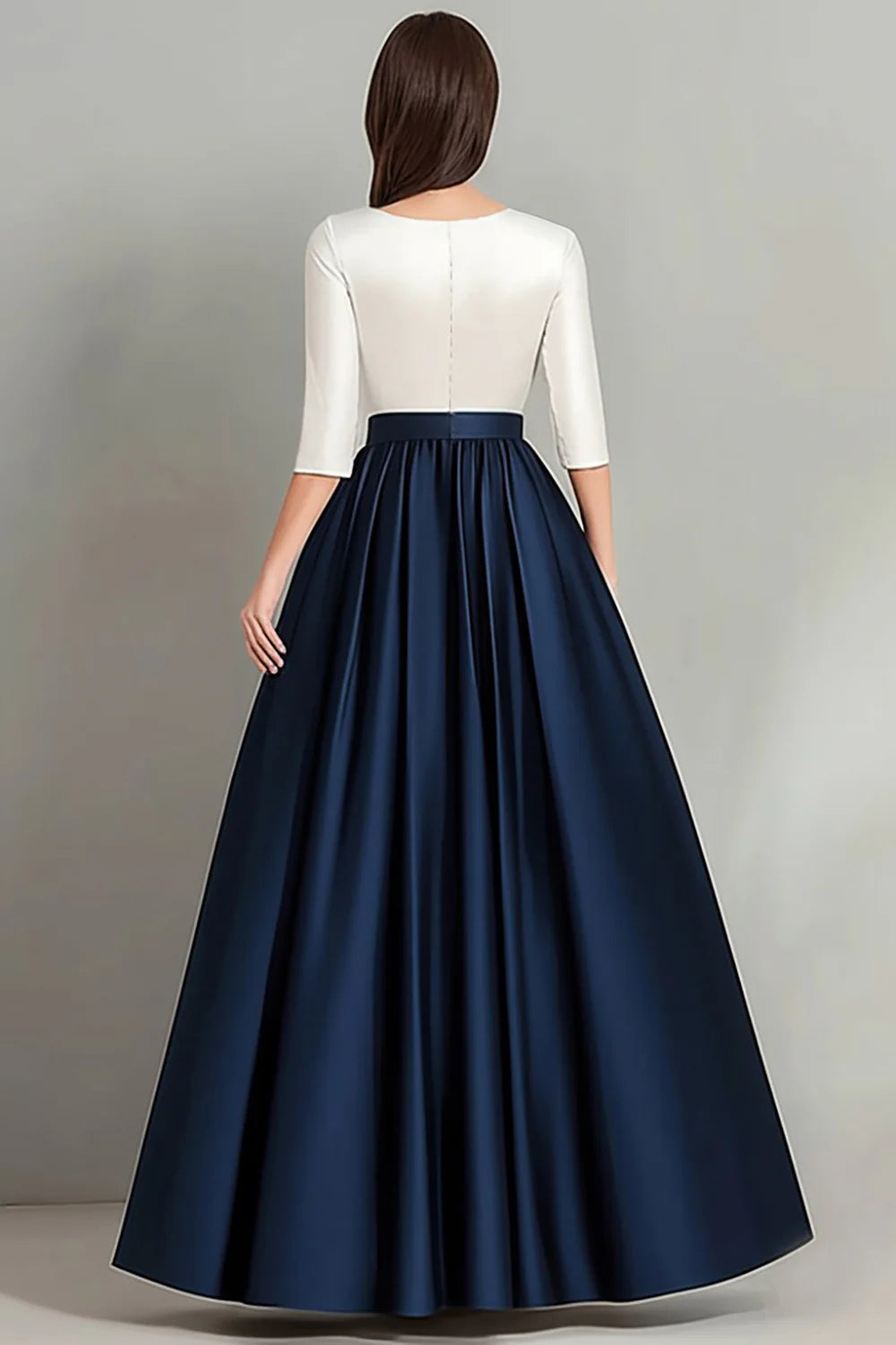 White Navy A Line Half Sleeves Ruched Mother Of the Bride Dress