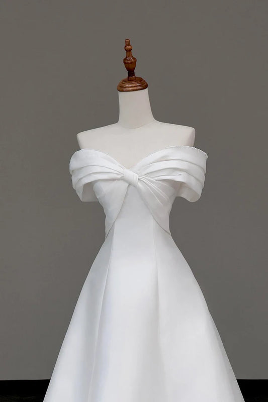 White Satin Long Prom Dress Off the Shoulder A-Line Party Dress