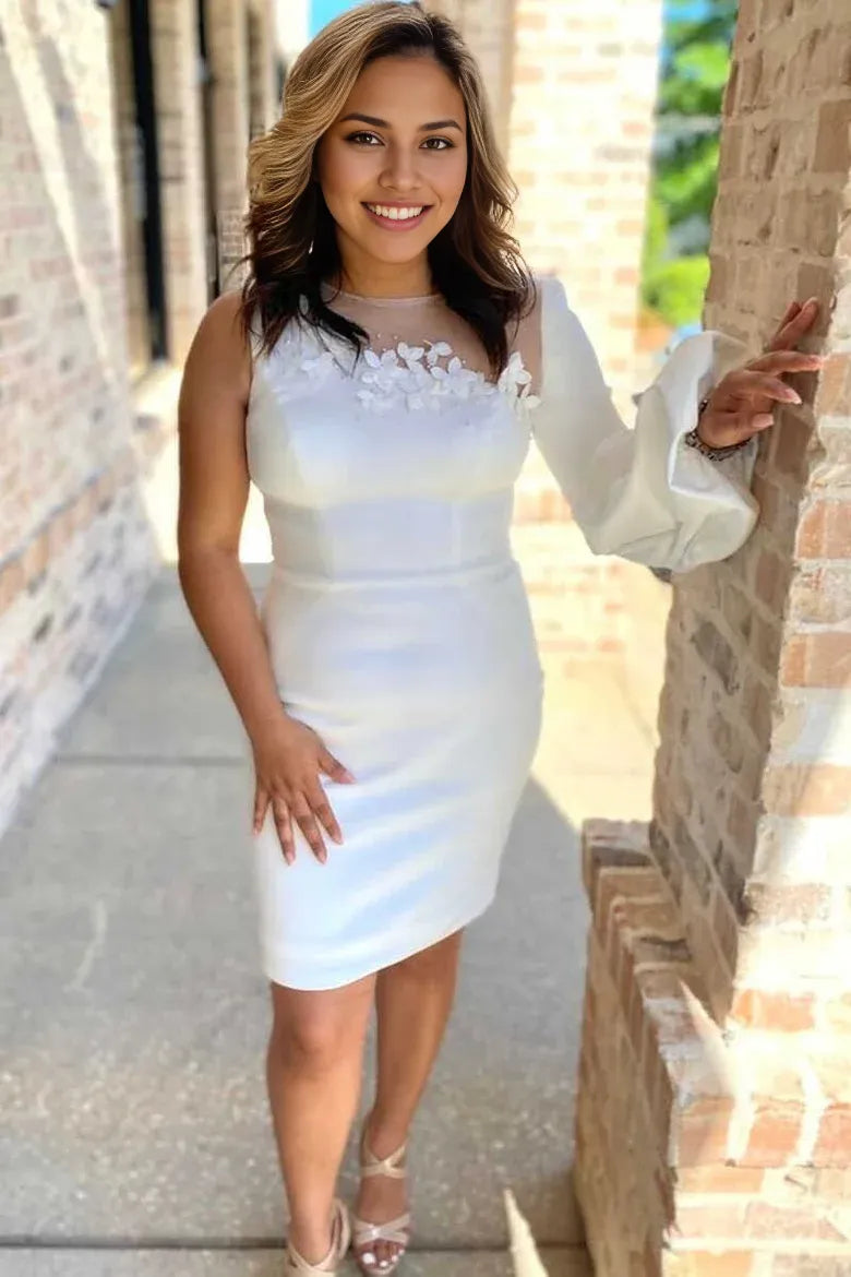 White Satin One Sleeve Short Mother of the Bride Dress