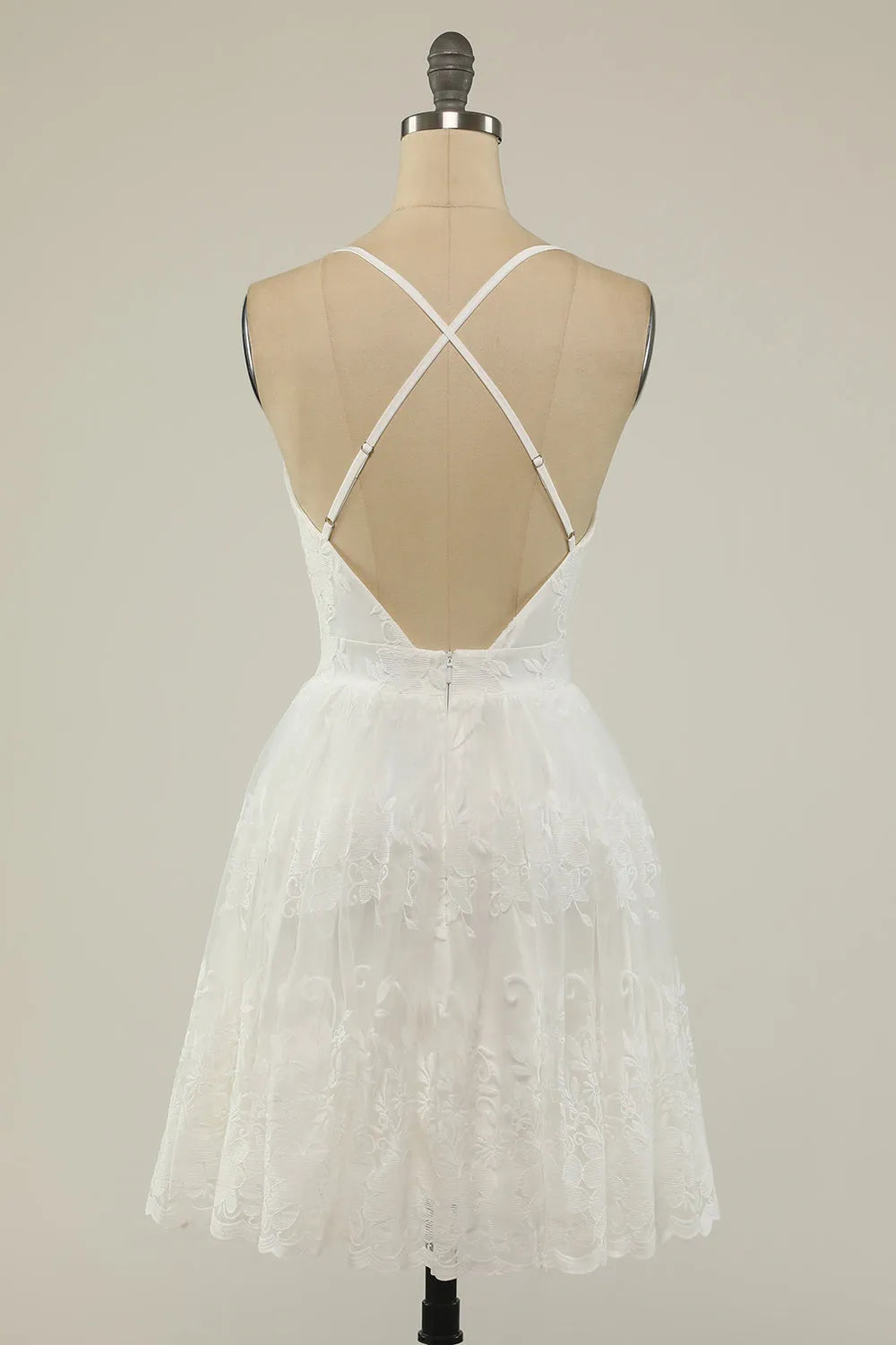 White Spaghetti Straps Short Homecoming Dress
