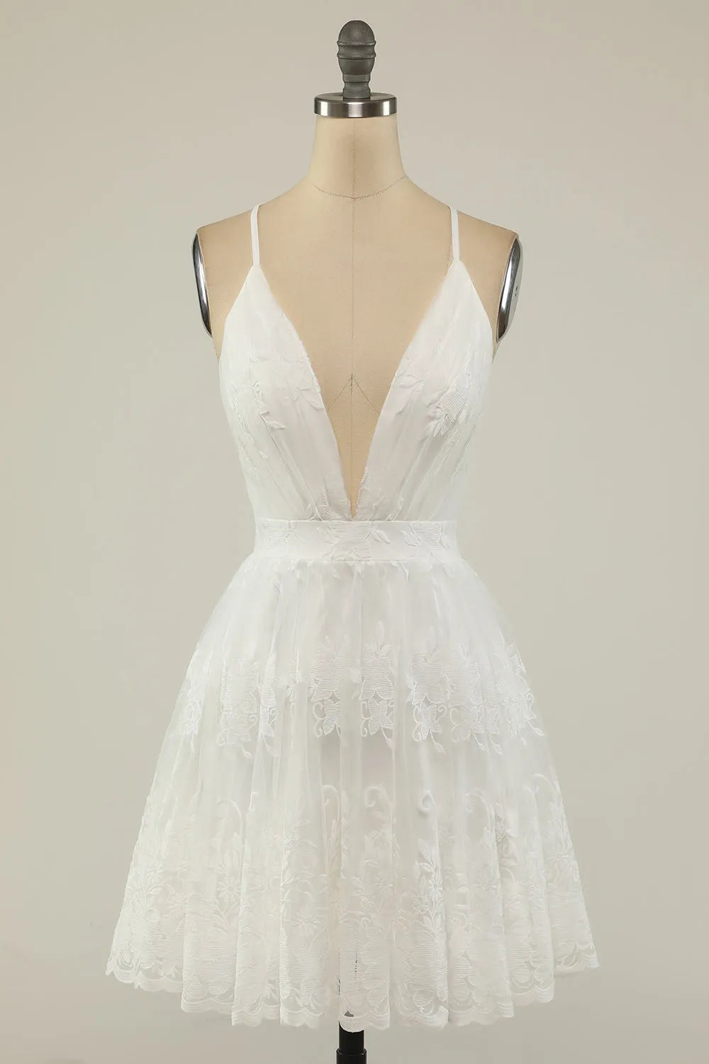 White Spaghetti Straps Short Homecoming Dress