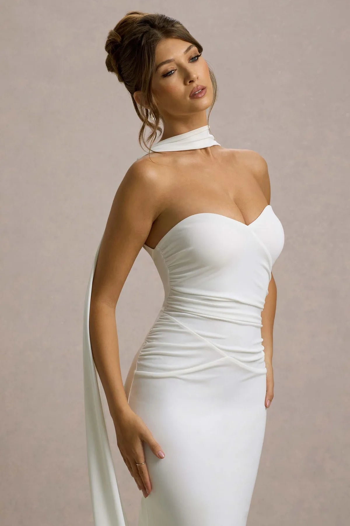 White Strapless Mermaid Prom Dresses Draped Neckline Flowing Sash and Luxurious Style for Unforgettable Evenings