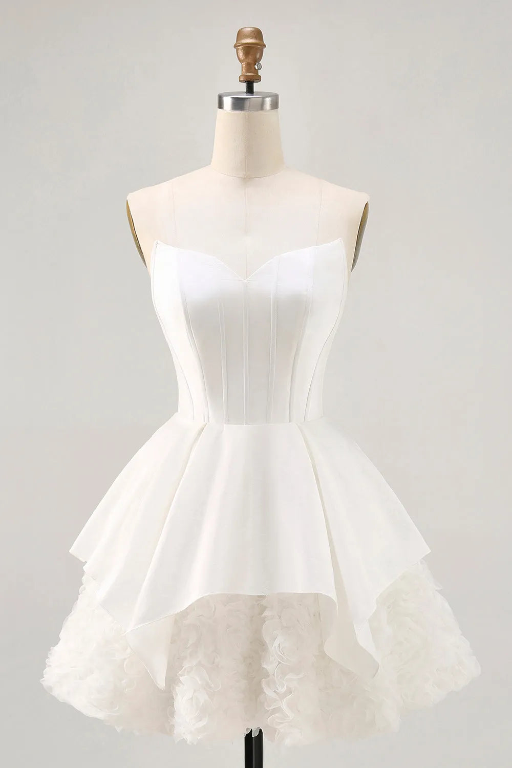White Strapless Tiered Short Corset Homecoming Dress with Ruffles