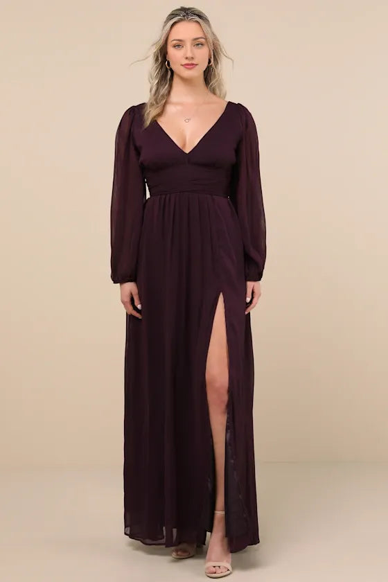 White V-Neck Long Sleeve Evening Dresses