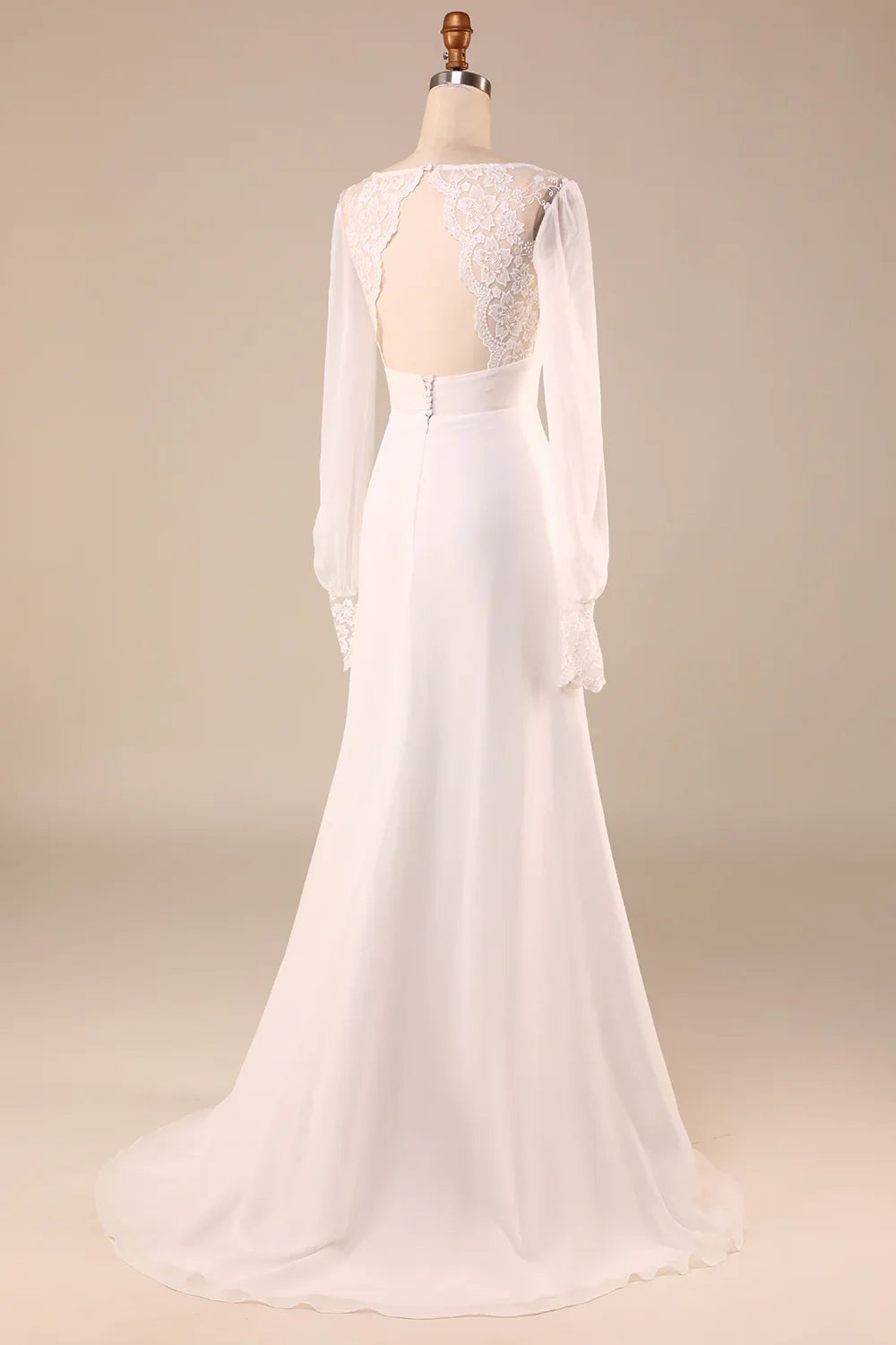 DingJiDress Ivory Long Sleeves Boho Chiffon Open Back Wedding Dress