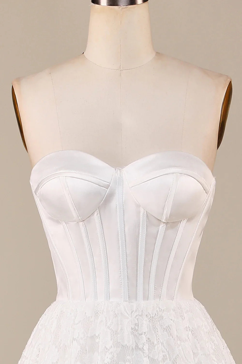 DingJiDress Ivory Lace Corset Tea-Length Wedding Dress