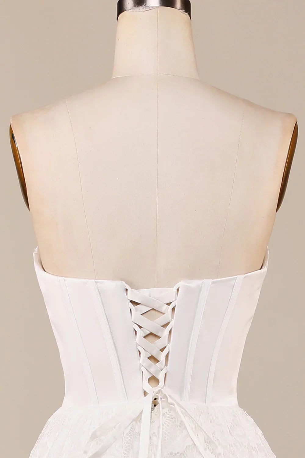 DingJiDress Ivory Lace Corset Tea-Length Wedding Dress