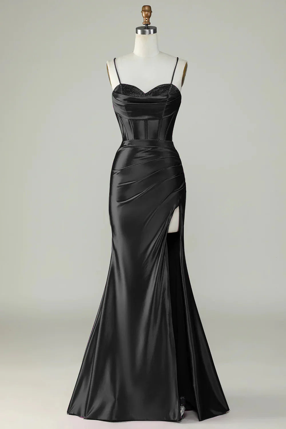 DingJiDress Orange Mermaid Spaghetti Straps Long Corset Prom Dress With Slit