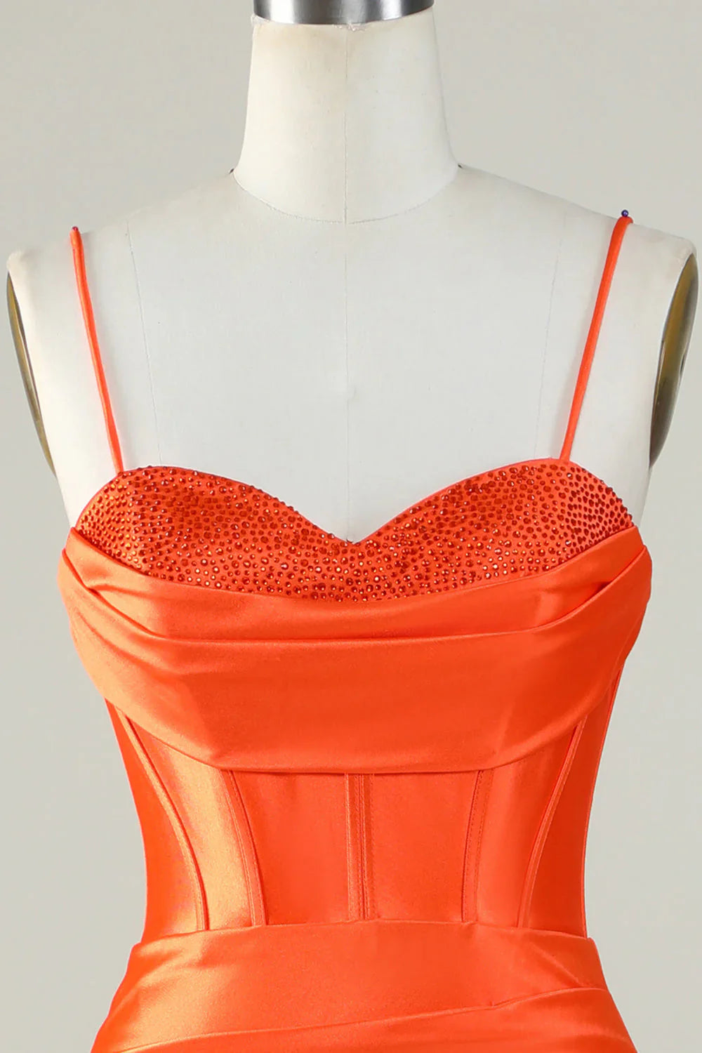 DingJiDress Orange Mermaid Spaghetti Straps Long Corset Prom Dress With Slit