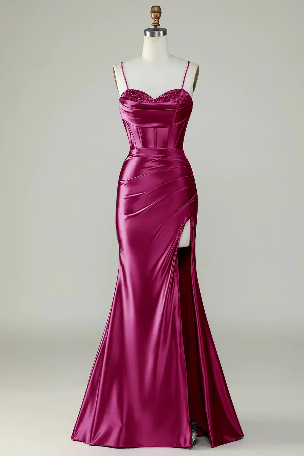 DingJiDress Orange Mermaid Spaghetti Straps Long Corset Prom Dress With Slit