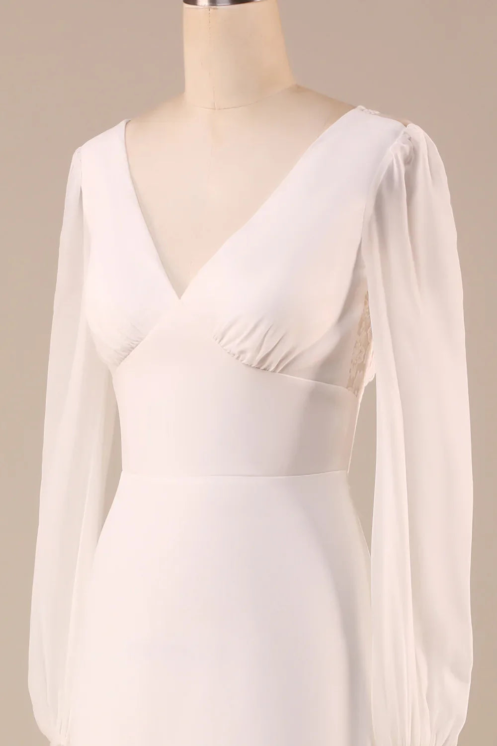 DingJiDress Ivory Long Sleeves Boho Chiffon Open Back Wedding Dress