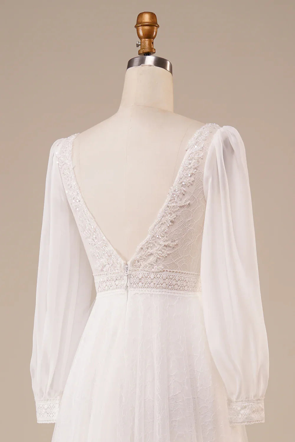 DingJiDress A-Line Tulle Beaded Ivory Wedding Dress with Sleeves