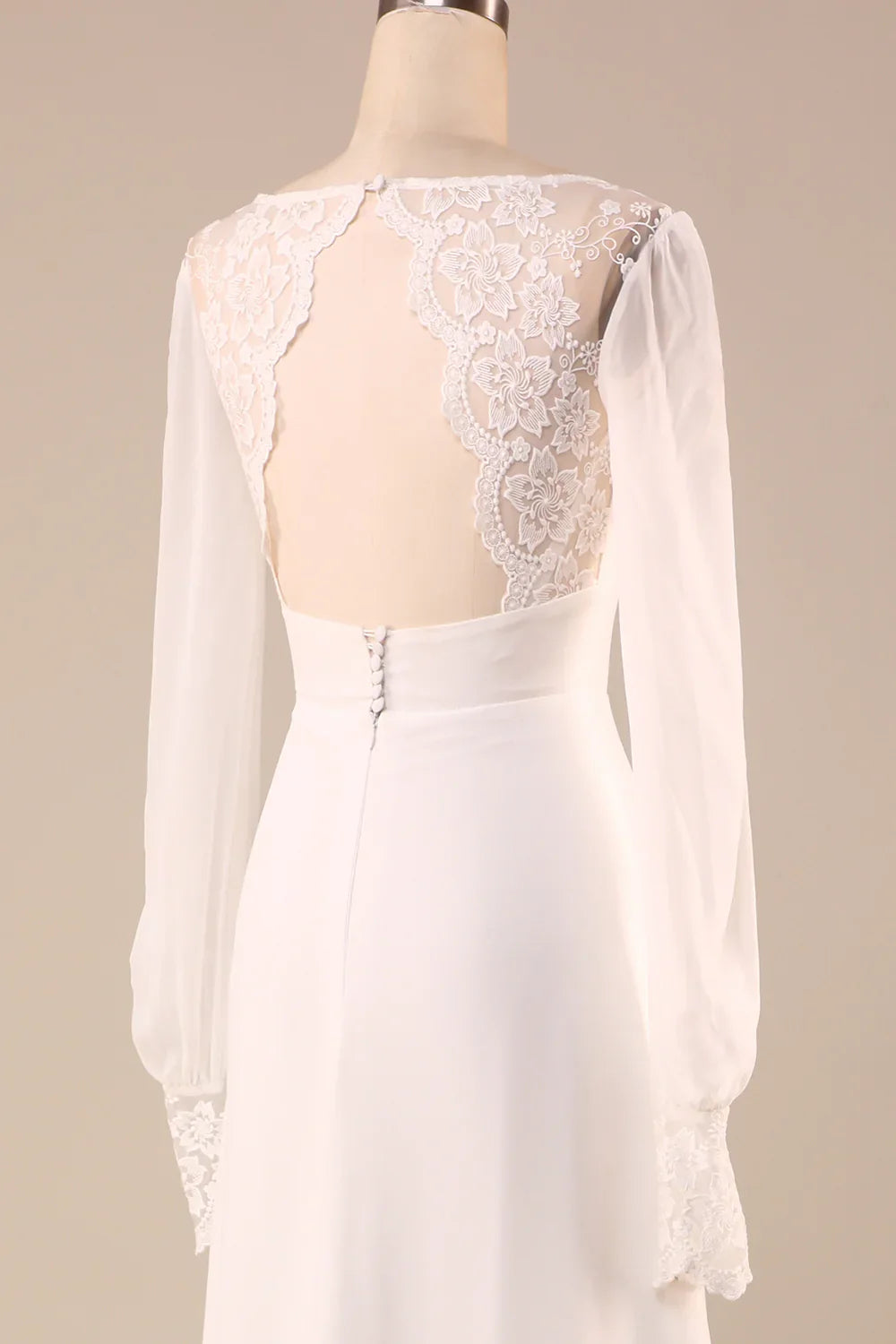 DingJiDress Ivory Long Sleeves Boho Chiffon Open Back Wedding Dress