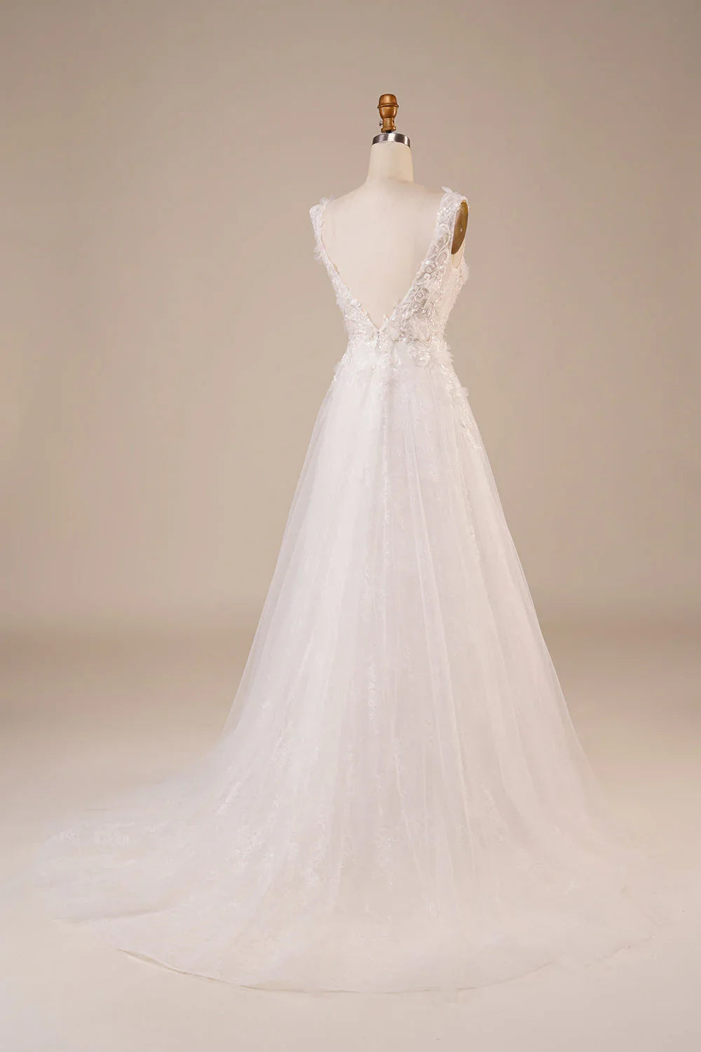 DingJiDress Sparkly Tulle Beaded Ivory Long Wedding Dress
