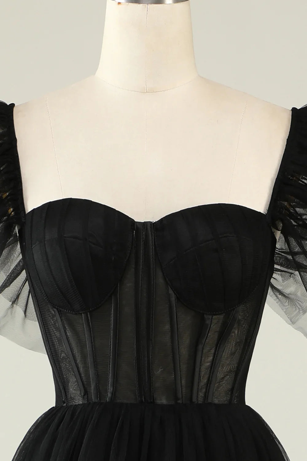 DingJiDress A-Line Tulle Sweetheart Black Cocktail Dress