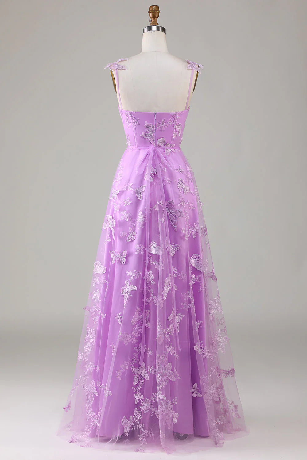 DingJiDress Purple A Line Wedding Guest Dresses Square Neck Corset Long Prom Dress with 3D Butterflies