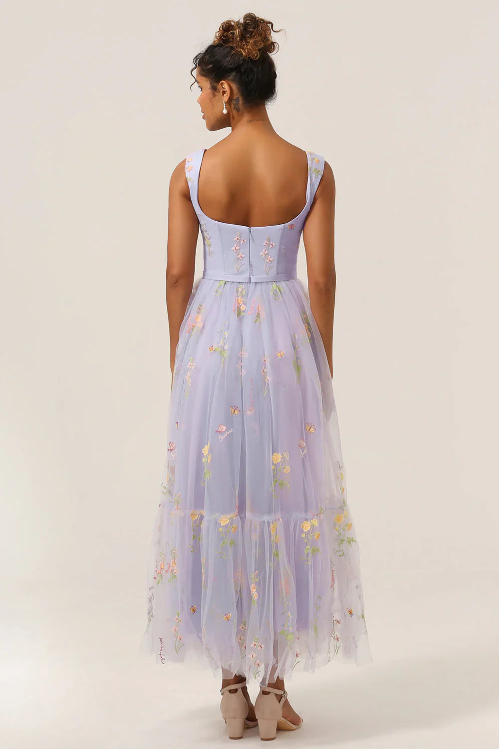 DingJiDress Fashion A Line Sweetheart Lilac Tea Length Prom Dress with Embroidery