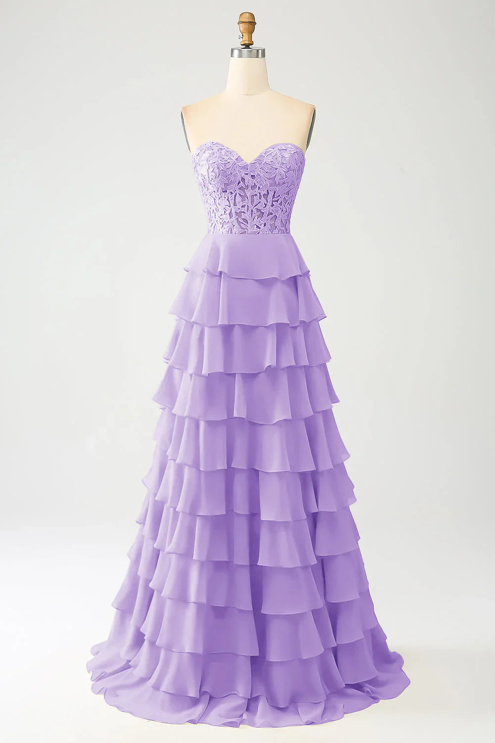 DingJiDress Sky Blue A-Line Sweetheart Tiered Corset Long Prom Dress
