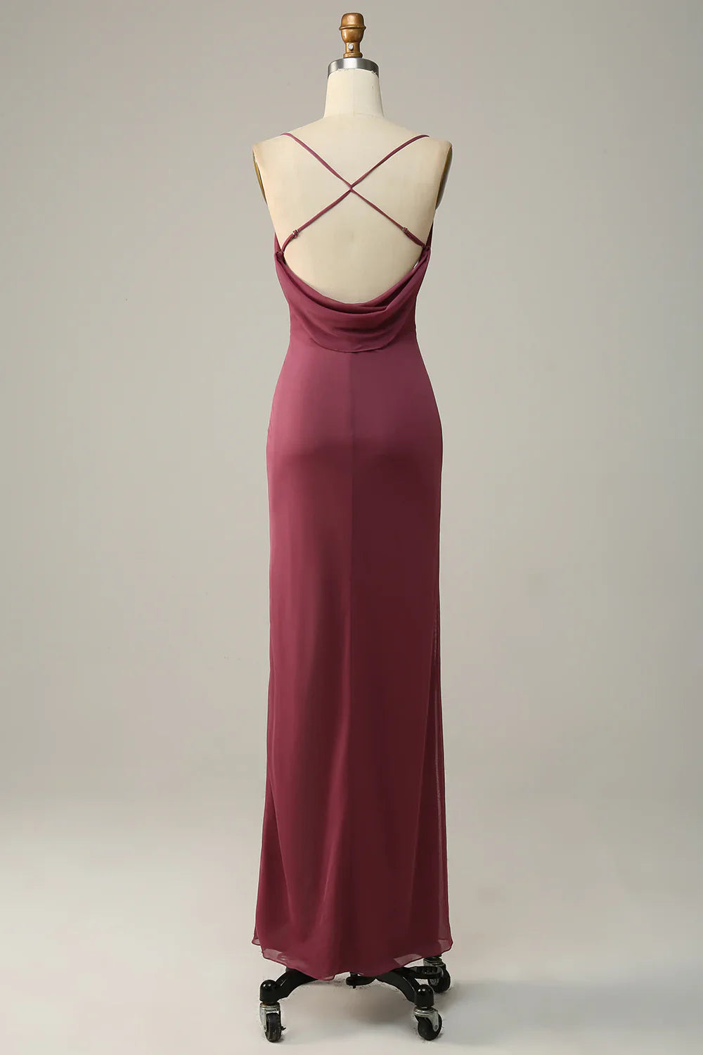 DingJiDress Desert Rose Spaghetti Straps Draped Chiffon Bridesmaid Dress with Slit